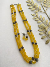 Designer Handcrafted Yellow Jade Double Layered Beaded Necklace By Gehna Shop Beads Jewellery